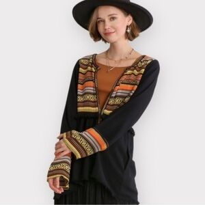Southwestern Embroidered Open Front Linen Jacket